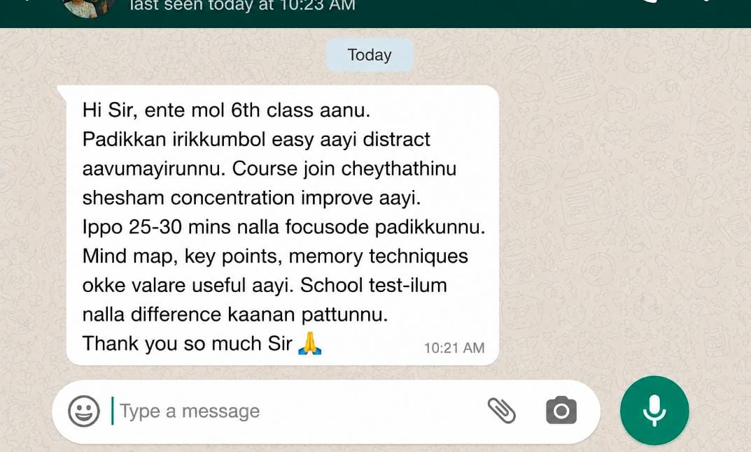 Parent of a Class 6 student sharing improved focus